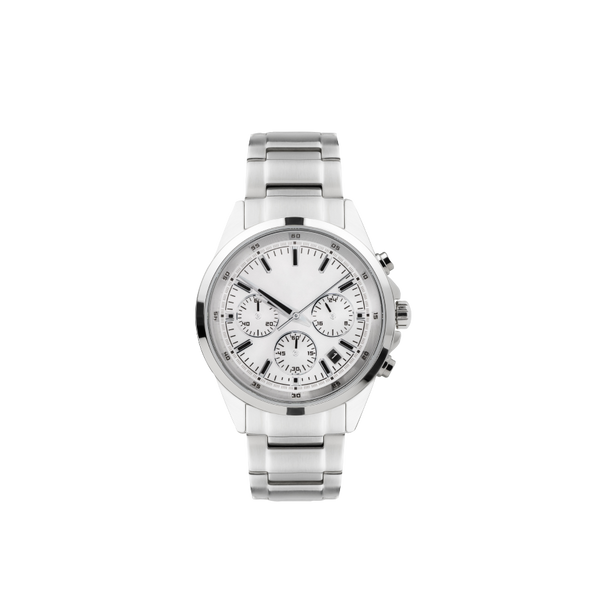 Men's Silver Watch with Silver Metal Straps