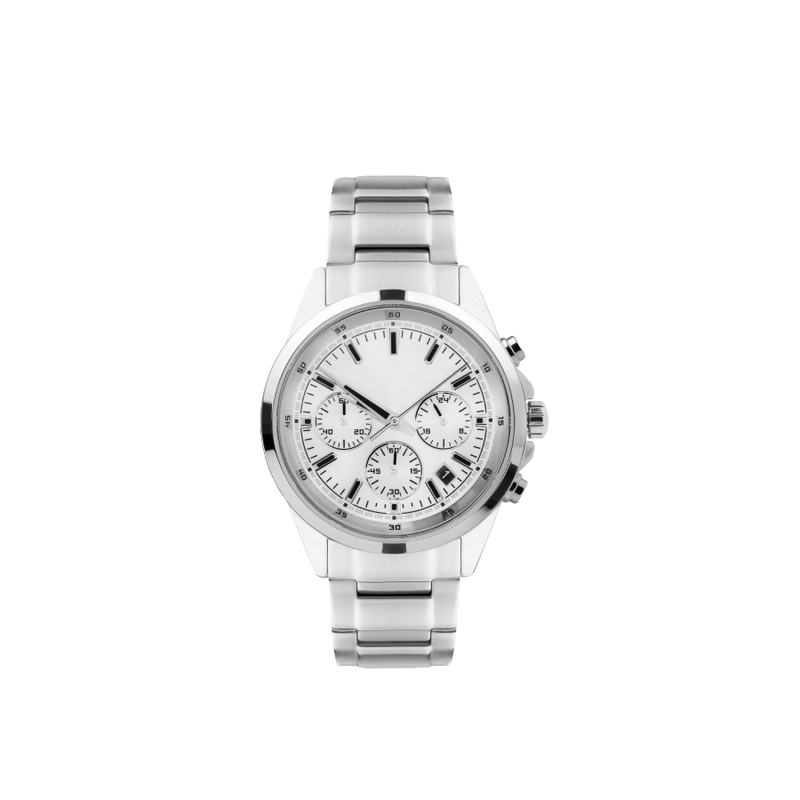 Men's Silver Watch with Silver Metal Straps