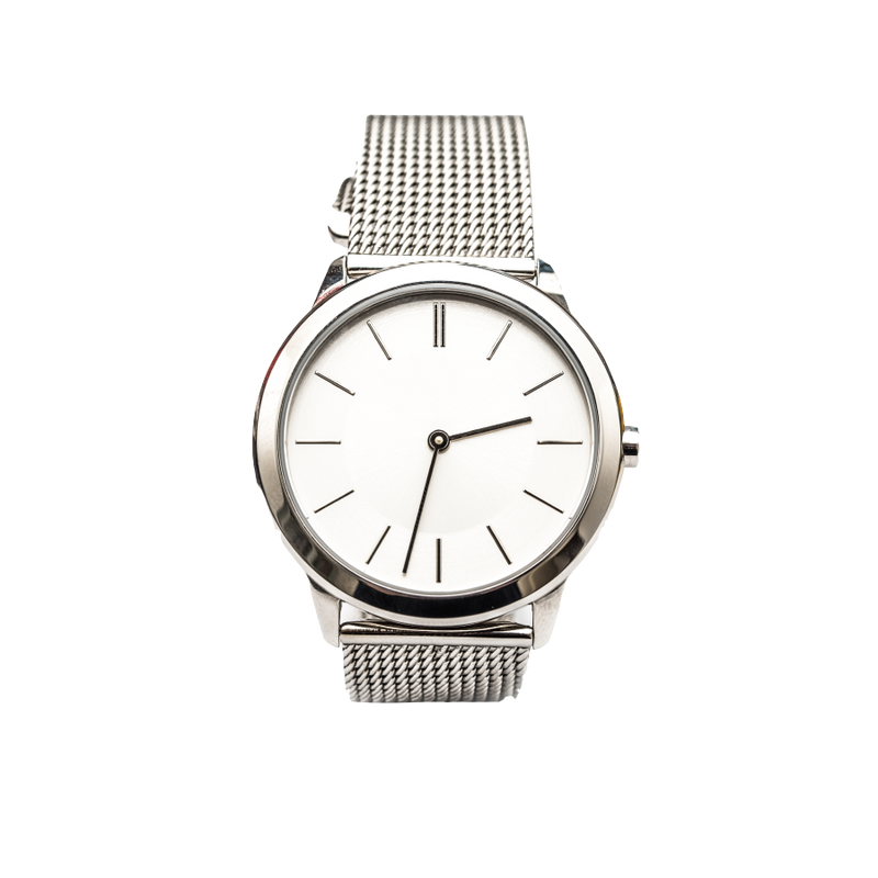 Women's Minimal Silver Watch with Silver Metal Straps