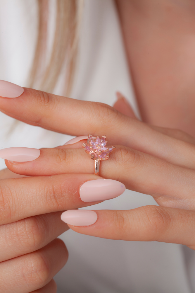 Pink Jewelled Silver Ring