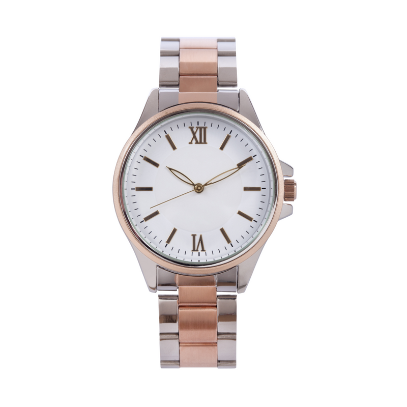 Women's Gold/Silver Stripe Watch with Metal Straps