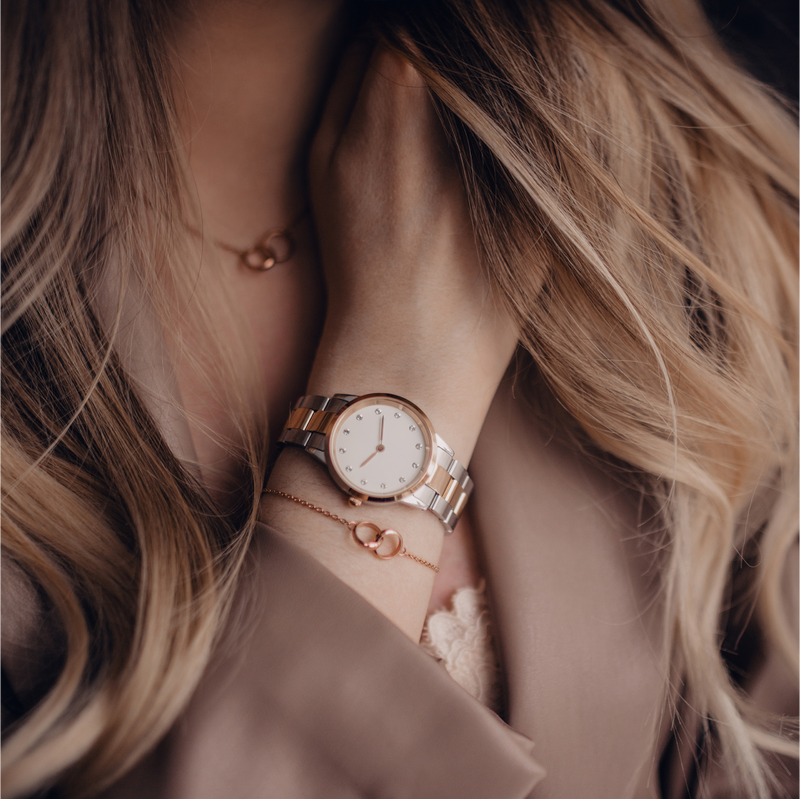 Women's Gold/Silver Stripe Watch with Metal Straps