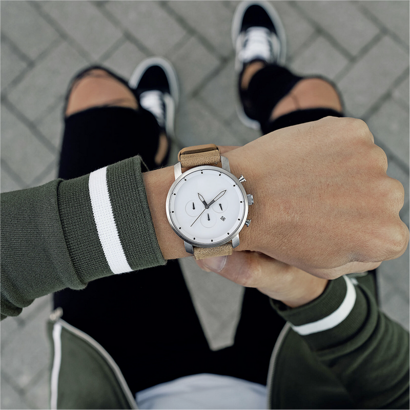 Leather Strap White Minimal Men's Watch