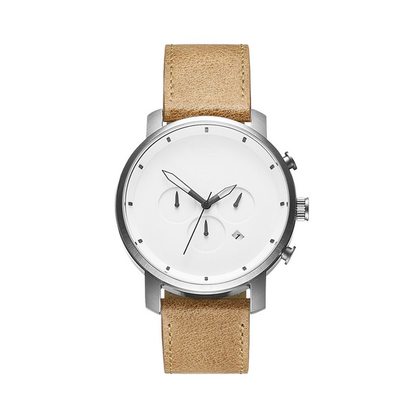 Leather Strap White Minimal Men's Watch